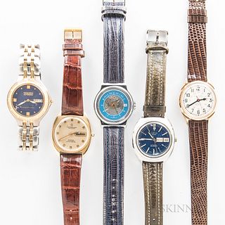 Five Men's Wristwatches, Omega Constellation Automatic day-date reference 168-029 with 24-jewel caliber 751 movement; blue dial Oris St