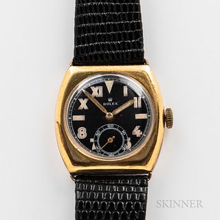 Rolex Gold-filled "California Dial" Wristwatch, repainted black dial housed in a snap-back case marked on interior in part: "RWC Warwic