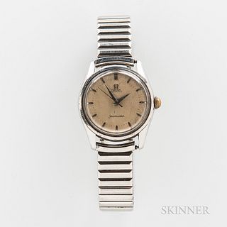 Omega Seamaster Reference 2869 Wristwatch, c. 1950s, stainless steel case with silvered dial, dauphin hands, and applied logo, snap-bac