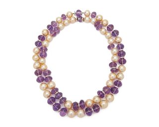 SEAMAN SCHEPPS 18K Gold, Pearl, Amethyst, and Diamond Nesting Necklaces