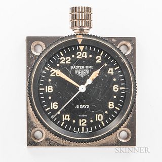 Heuer Master-Time 24-hour Clock, c. 1968, no. 22869, bidirectional rotating bezel with triangular marker, black dial marked "Master-Tim