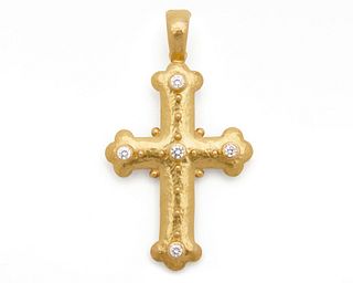 ELIZABETH LOCKE 18K Gold and Diamond Byzantine Cross Pendant