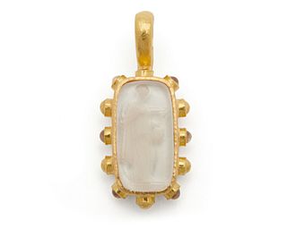 ELIZABETH LOCKE 18K Gold, Glass Intaglio, Mother-of-Pearl, and Moonstone Pendant