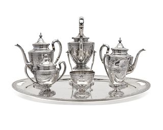 GORHAM Silver Seven Piece Coffee/Tea Service on Tray, Cinderella Pattern