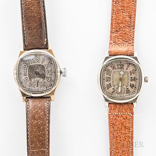 Two Illinois Watch Co. "Major" Wristwatches, a two-tone example with engraved bezel, the other with a plain bezel, both with two-tone a