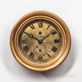 E. Howard & Co. U.S. Navy Deck Clock, no. 265, hinged brass case enclosing the 6 1/4-in. dia. engraved roman numeral brass dial marked