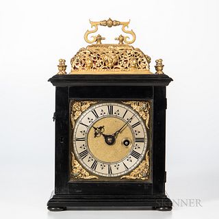 Benjamin Bell Basket-top Pull Quarter-repeat Ebonized Timepiece, London, late 17th century, carrying handle above the single repouss? b