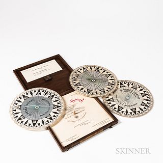 Three Boxed String Compass Cards, Kelvin, Bottomley & Baird, LTD, Glasgow, Scotland, wooden case with gilt label reading: "Kelvin, Bott