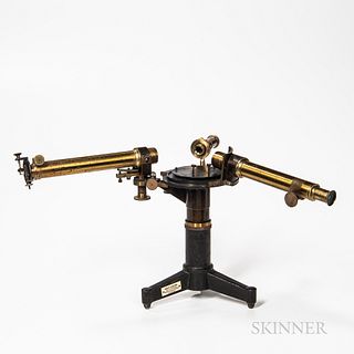 Brass Spectrometer on Iron Stand, Societe Gene voise/Geneve, three brass observation tubes in lengths varying from 4 to 11 in., station