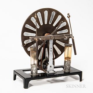 Wimhust Electrostatic Induction Generator, Germany, c. 1900, small version with a 9 3/4-in. disc, mounted to its original pin-striped c