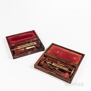 Two 19th Century Cased Enema Sets, both with velvet-lined fitted mahogany cases, wood and bone fittings, one engraved on syringe "Savig
