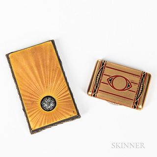 Vintage Matchstick and Cigarette Holder, sterling silver cigarette case with guilloche and paste stone decoration, and a gilt and ename