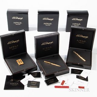 S.T. Dupont Limited Edition "Africa" Pen and Lighter Set, roller ball No. 0069/1000, fountain pen No. 0134/1000 with a fine gold nib, w