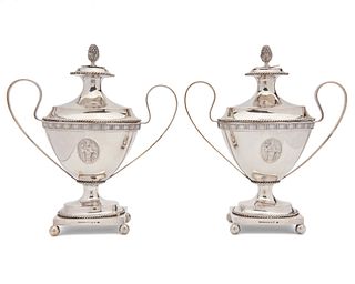 Pair of Swedish Silver Neoclassical Covered Urns,