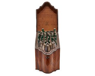 Georgian Mahogany Inlaid Cutlery Box, together with Eight Georgian Silver Tablespoons, various makers, and an Assemblage of Georgian Steel and Green S