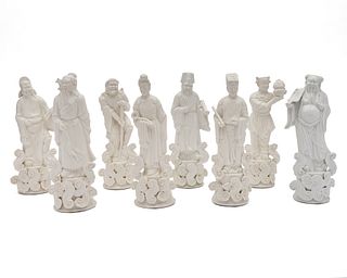 Group of Eight Chinese Blanc de Chine Figures, 19th century