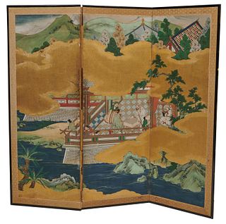 Japanese Three Fold Screen, 19th century