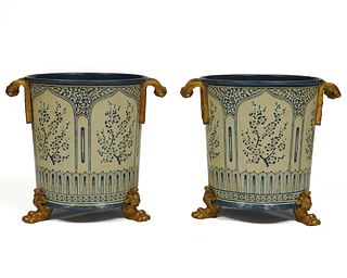 Pair of Large Scale Continental Tole and Bronze Mounted Jardinières, 20th century