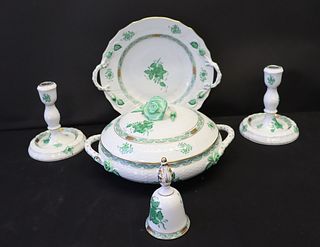 Herend "Chinese Bouquet" Green Porcelain Grouping