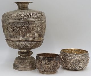 SILVER. (2) Thai Silver Bowls and (1) Silverplate