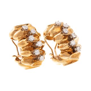 A Half Hoop Pair of Diamond Earrings in 14K