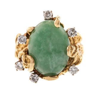 An 18K Free Form Ring Featuring Jade & Diamonds