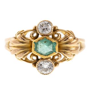 A 18K Yellow Gold Ring with Emerald & Diamonds