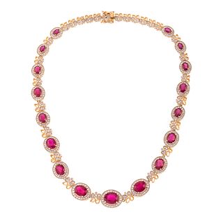 A 35.45 ct Ruby & Diamond Necklace in 14K