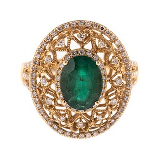 An Emerald & Diamond Filigree Ring in 14K