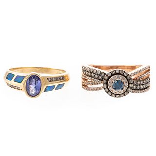A Blue Diamond Ring & Tanzanite Ring in 14K