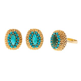 A 18K Italian Turquoise Ring & Matching Earrings