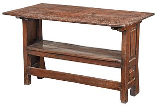 Early Paneled Oak Hutch Table