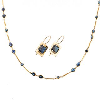 An 18K Sapphire Necklace & Sapphire Earrings