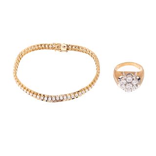 A Line Bracelet & Cluster Ring with CZ's in 10K