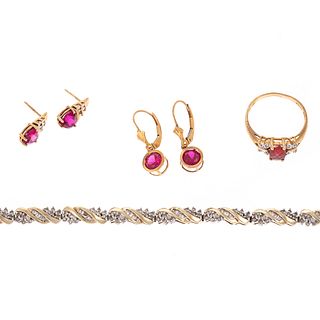 A Diamond Line Bracelet, Ring & Earrings in Gold