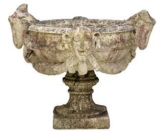 Early Carved Marble Garden Basin on Stand
