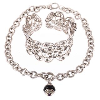 A Sterling Necklace by J. Ripka with Hinged Cuff