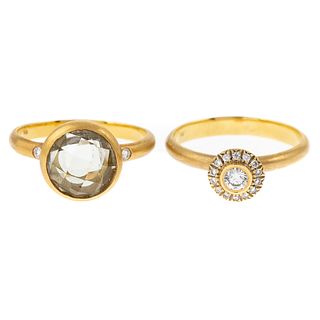 A Pair of Gemstone Rings in Satin 18K Gold