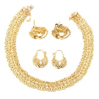 A Collection of Gold Earrings & Bracelet