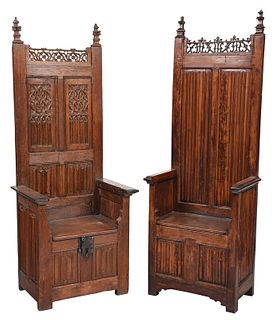 Two Similar Gothic Carved Stall Chairs