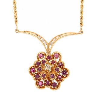 A Pink Sapphire & Diamond Flower Necklace