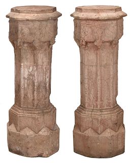 Pair Gothic Style Stone Pedestals