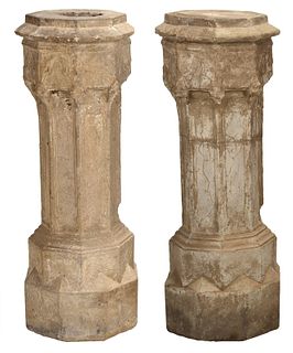 Pair Gothic Style Stone Pedestals