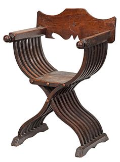 Renaissance Style Carved Walnut Savonarola Chair