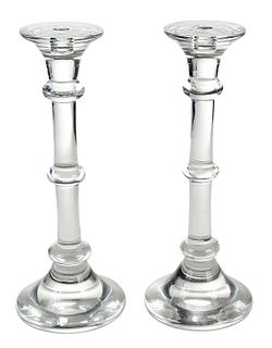 Pair of Val St. Lambert Tall Glass Candlesticks