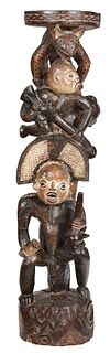 Cameroon Carved and Polychromed Figural Stand