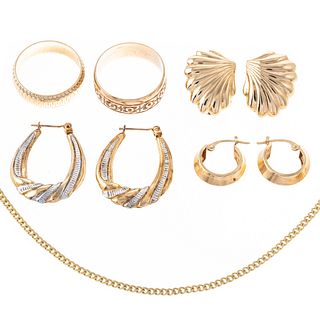 A Collection of Earrings & Bands & A Chain in 14K