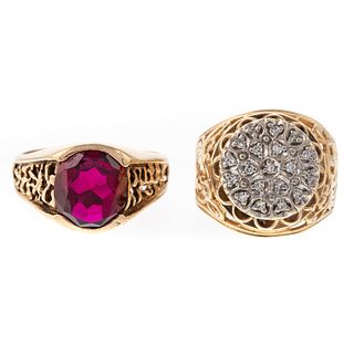 A Diamond Cluster Ring & Ruby Ring in Gold
