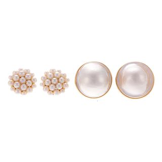 Two Pairs of Large Pearl Earrings in 14K