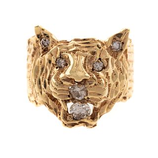 A Panther Head Ring with Diamonds in 14K